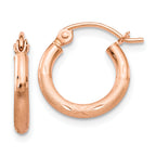 14k Rose Gold Lightweight Satin Diamond Cut Hoop Earrings