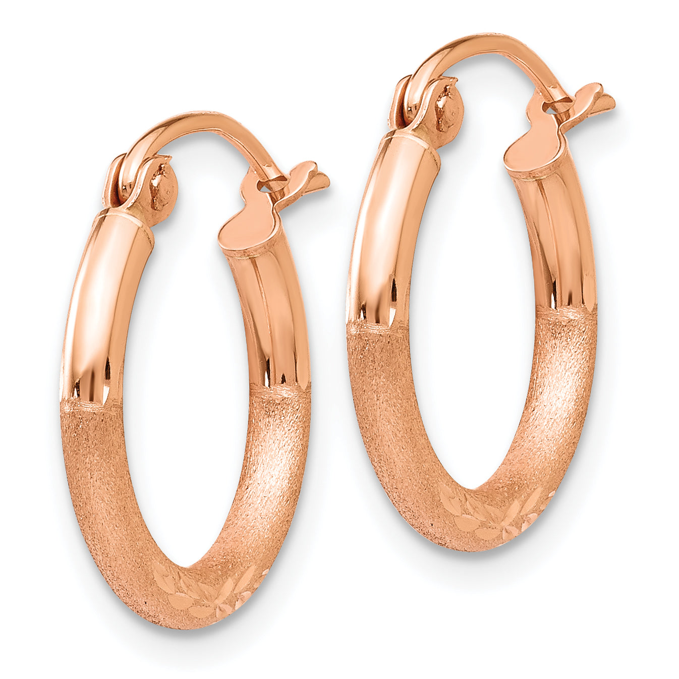 14k Rose Gold Lightweight Satin Diamond Cut Hoop Earrings Secondary image