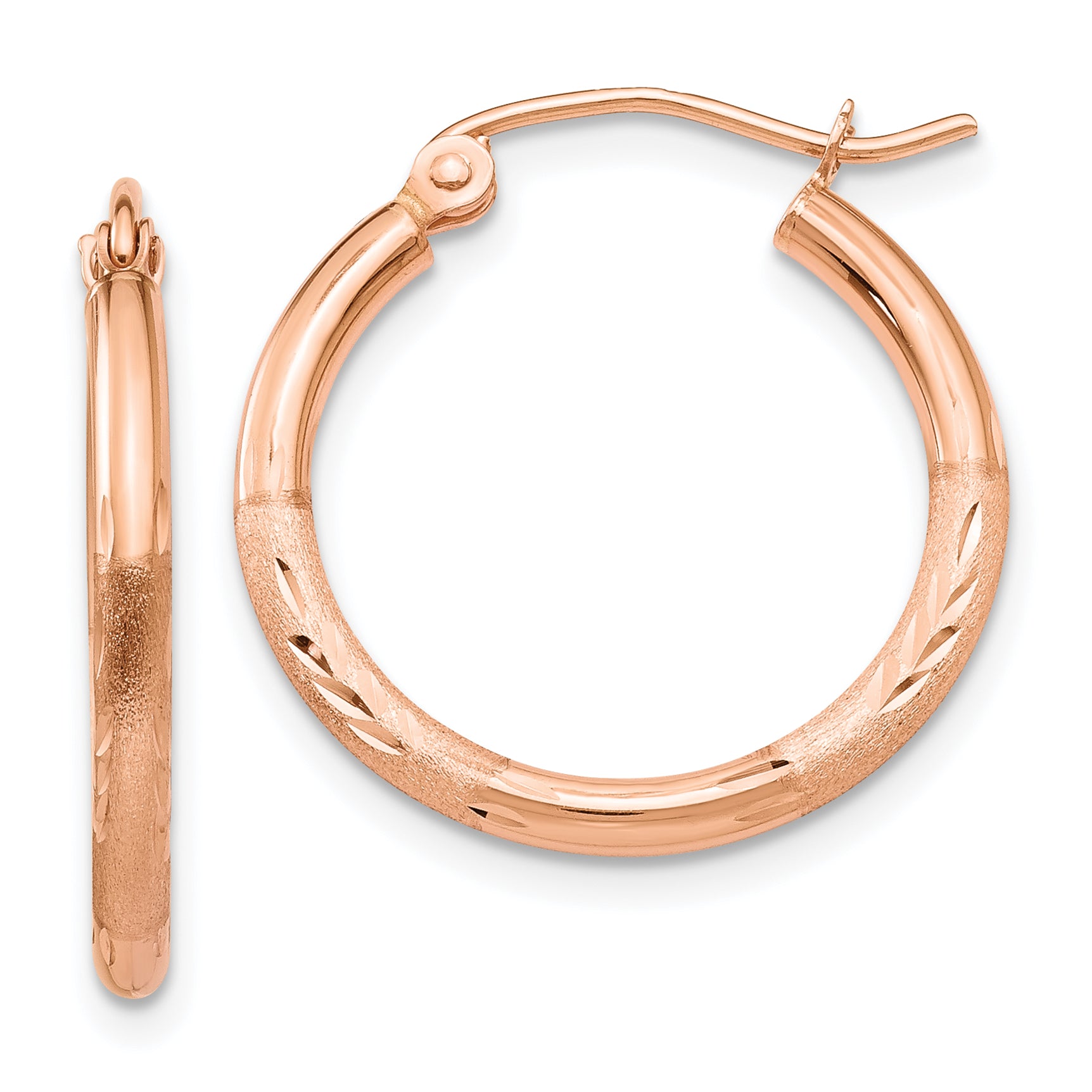 14k Rose Gold Lightweight Satin Diamond Cut Hoop Earrings Main image