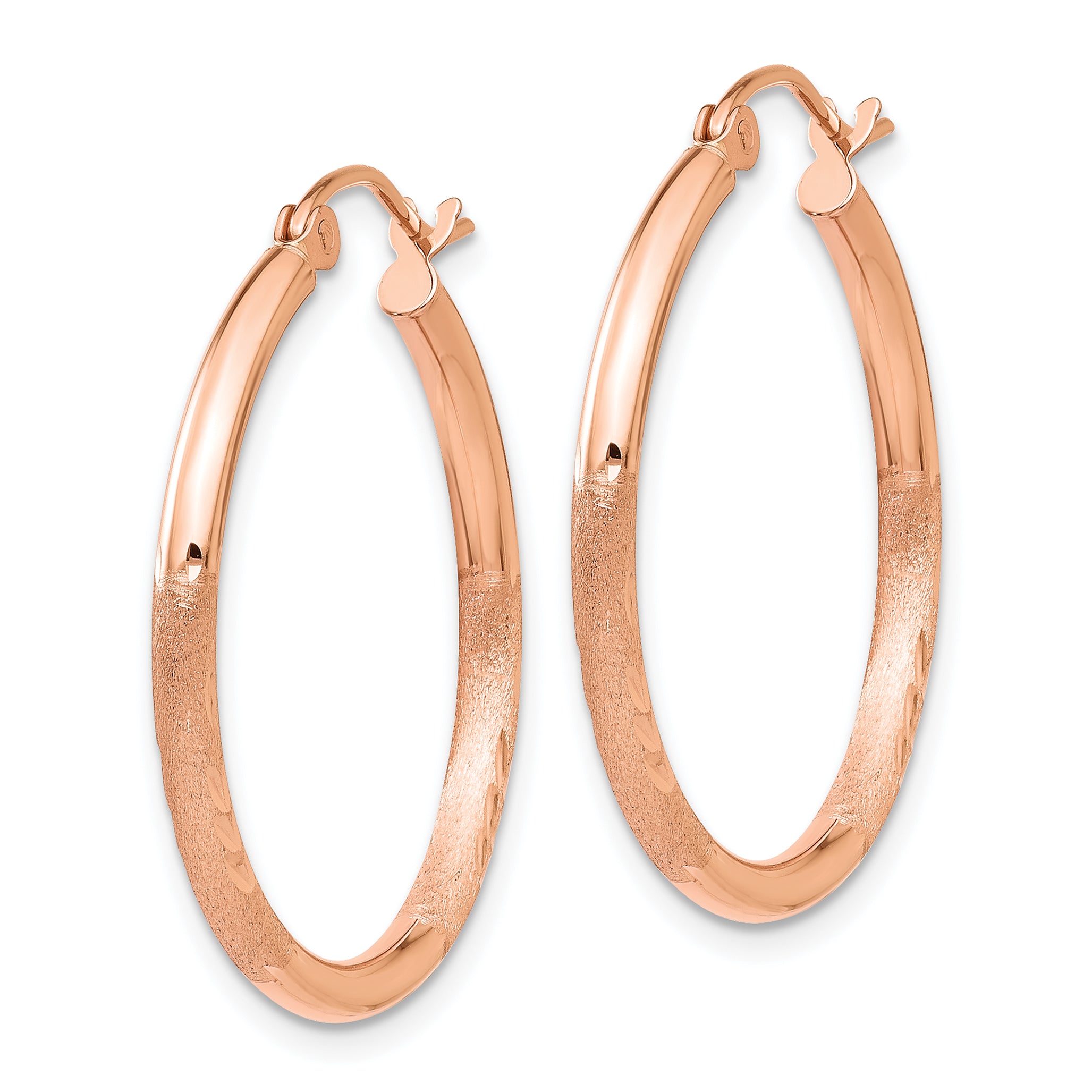 14k Rose Gold Lightweight Satin Diamond Cut Hoop Earrings Secondary image