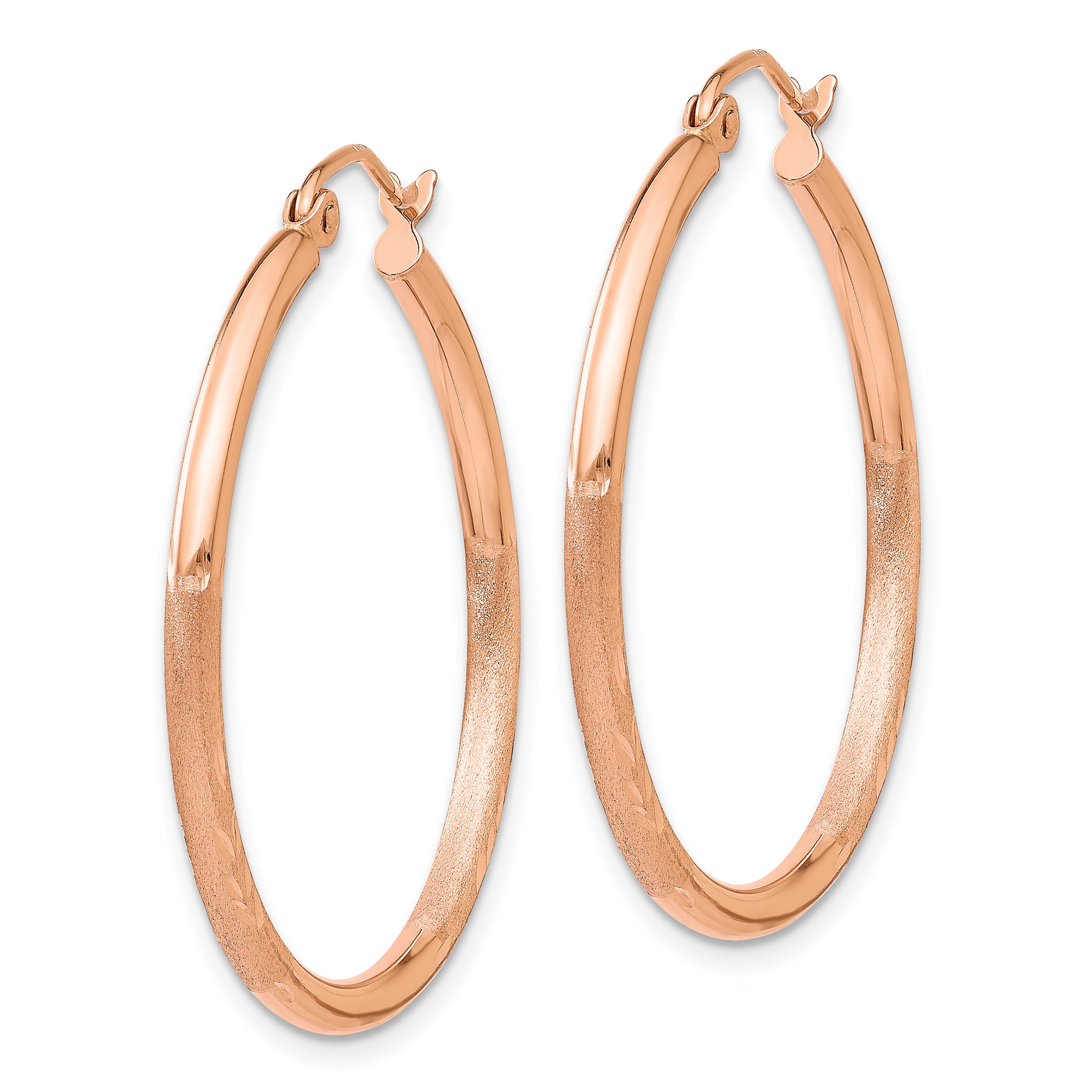 14k Rose Gold Lightweight Satin Diamond Cut Hoop Earrings Secondary image