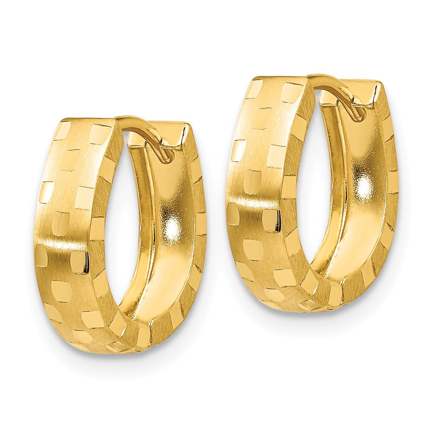 14K Diamond Cut 4mm Patterned Hinged Hoop Earrings Secondary image