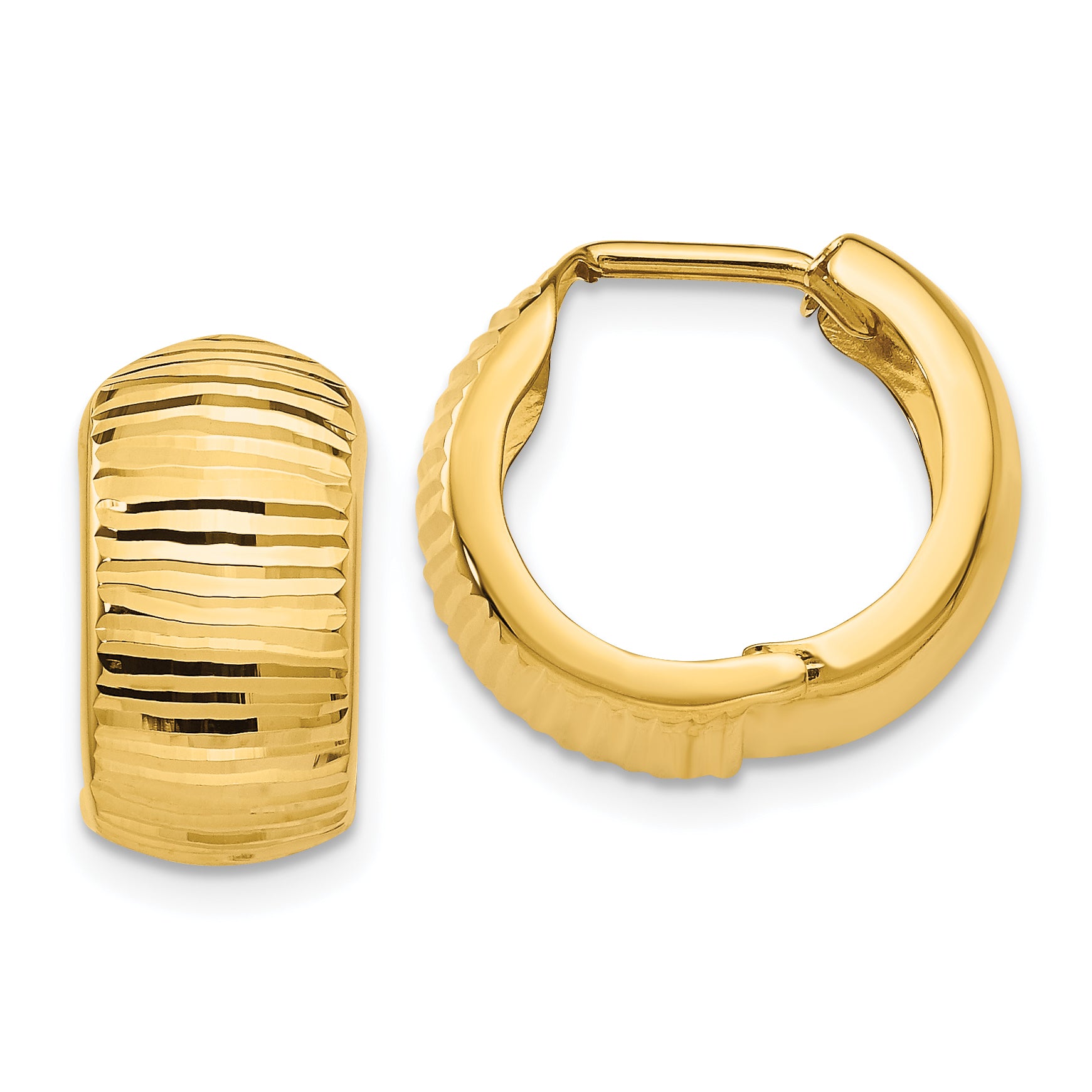 14K Gold Textured and Polished Hinged Hoop Earrings Main image