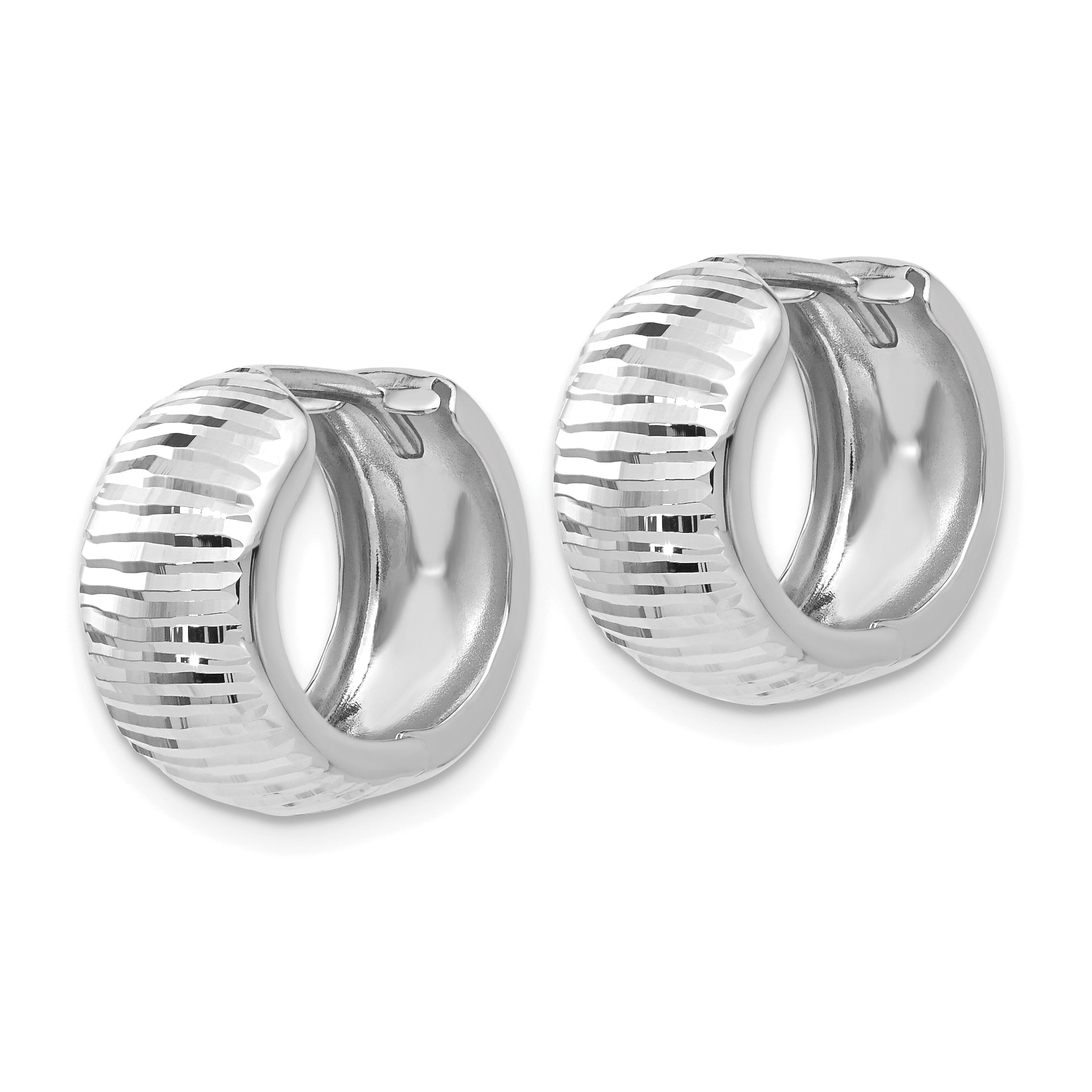 14K White Gold Textured and Polished Hinged Hoop Earrings Secondary image