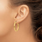 14K Diamond Cut Edge Large 3mm Polished Hoop Earrings