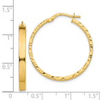 14K Diamond Cut Edge Large 3mm Polished Hoop Earrings