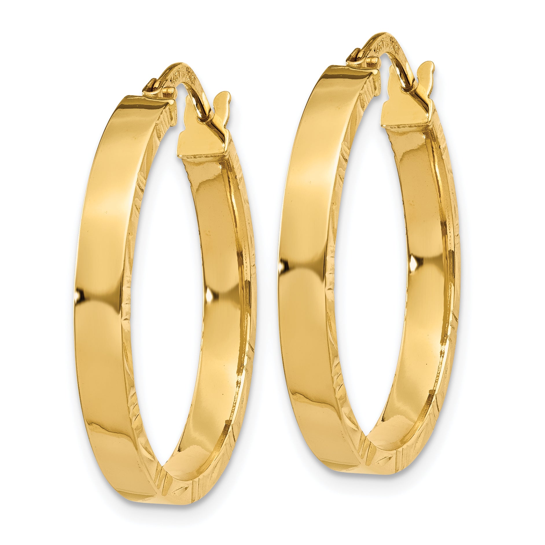14K Diamond Cut Edge Medium 3mm Polished Hoop Earrings Secondary image