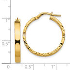 14K Diamond Cut Edge Medium 3mm Polished Hoop Earrings