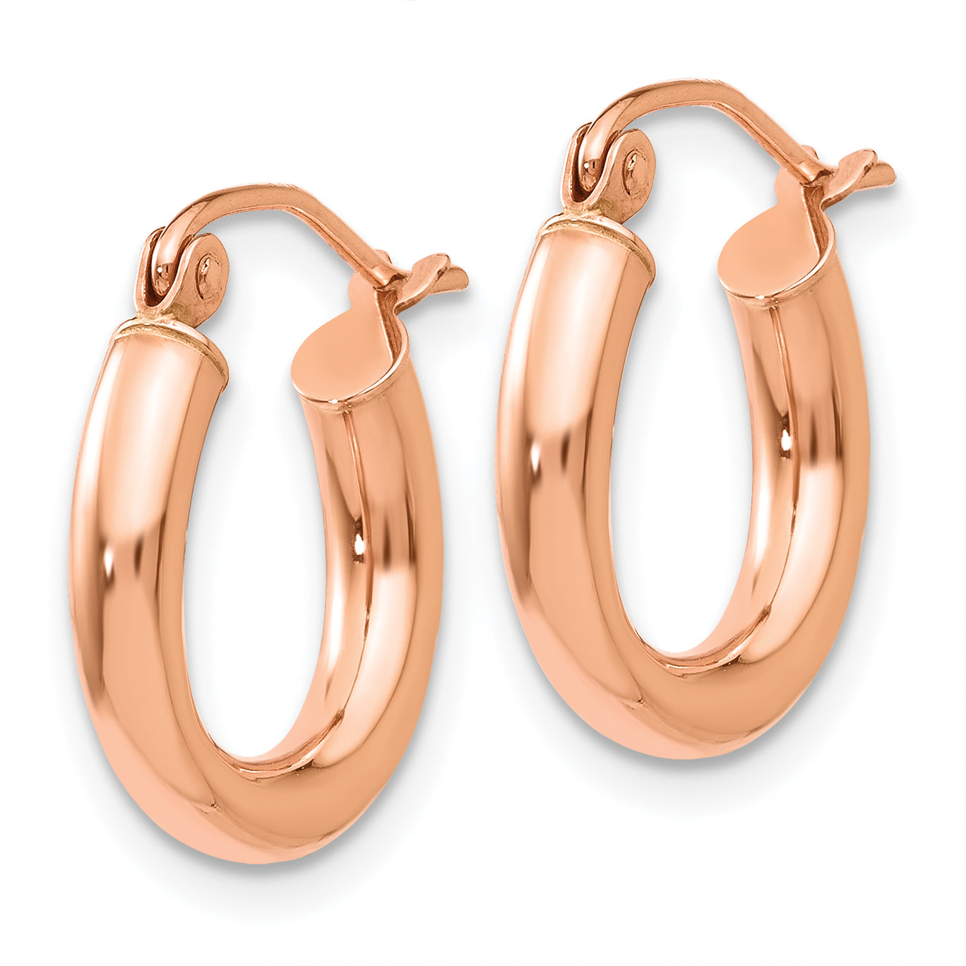 14k Rose Gold Polished 3mm Lightweight Tube Hoop Earrings Secondary image