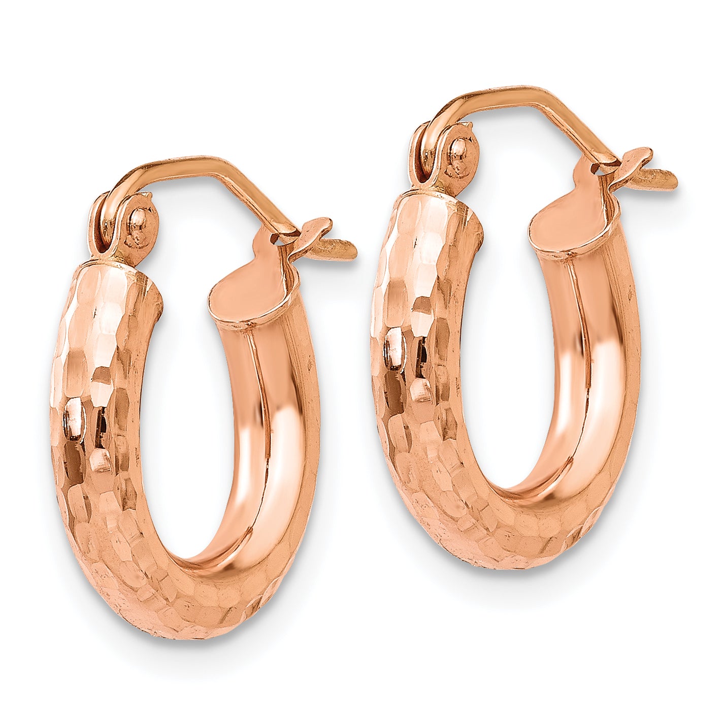 14k Rose Gold Polished Lightweight Small Diamond-cut Tube Hoop Earrings Secondary image