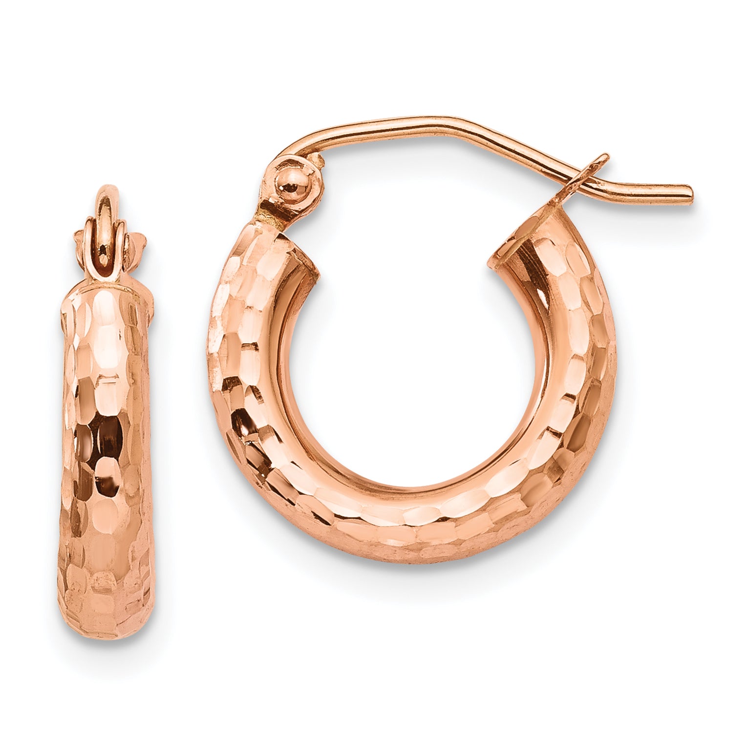 14k Rose Gold Polished Lightweight Small Diamond-cut Tube Hoop Earrings Main image