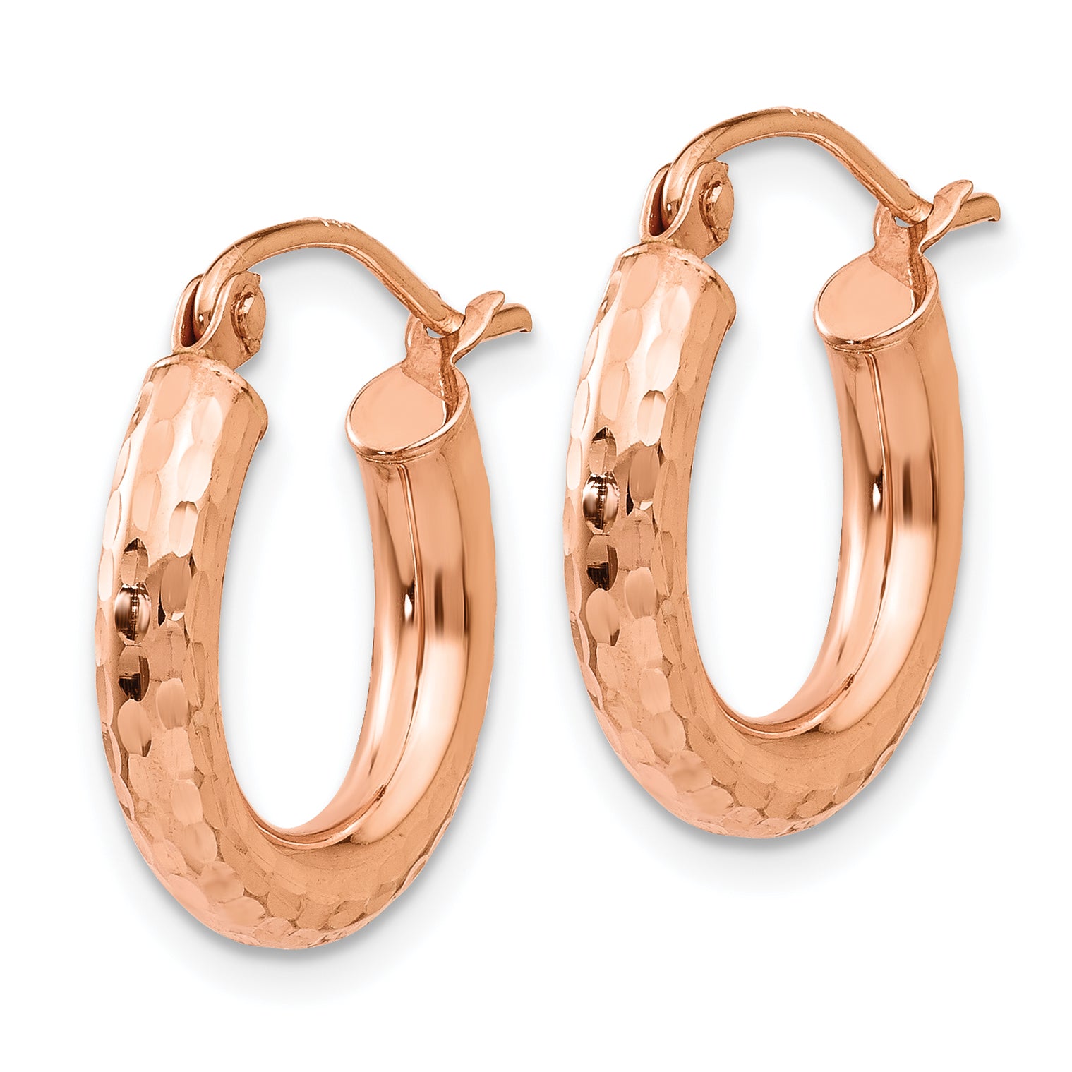 14k Rose Gold Polished Lightweight Small Diamond-cut Tube Hoop Earrings Secondary image