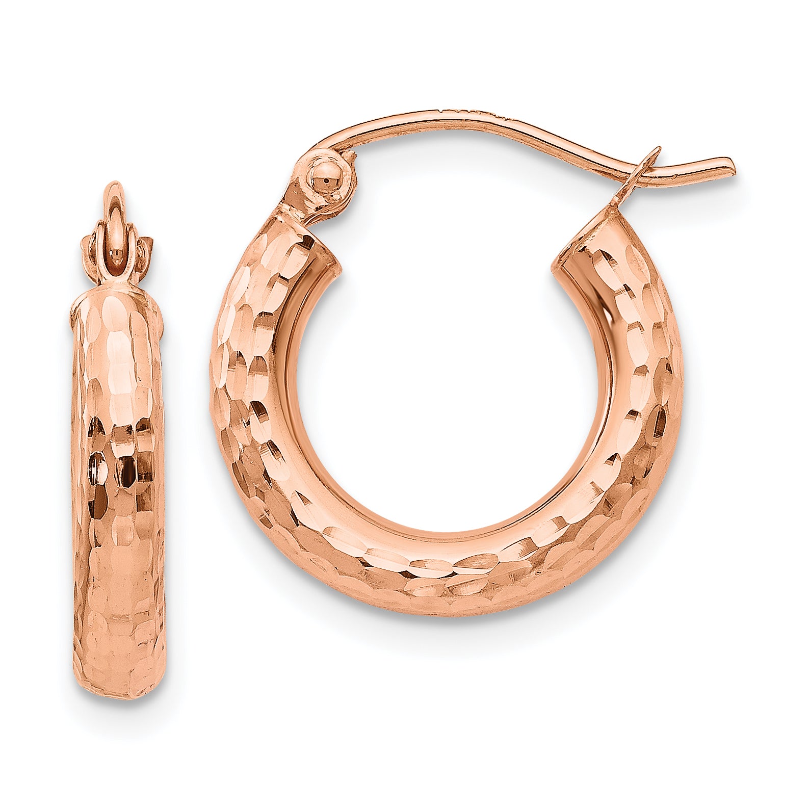 14k Rose Gold Polished Lightweight Small Diamond-cut Tube Hoop Earrings Main image