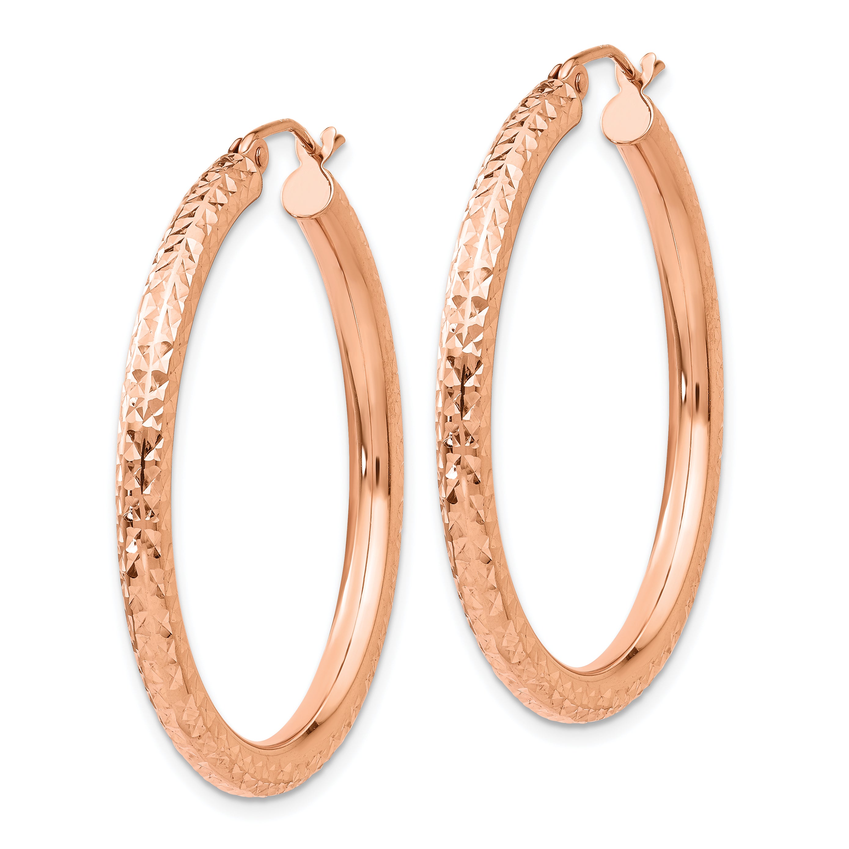 14k Rose Gold Diamond-cut 3mm Round Hoop Earrings Secondary image