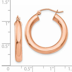 14k Rose Gold Polished 4mm Tube Hoop Earrings