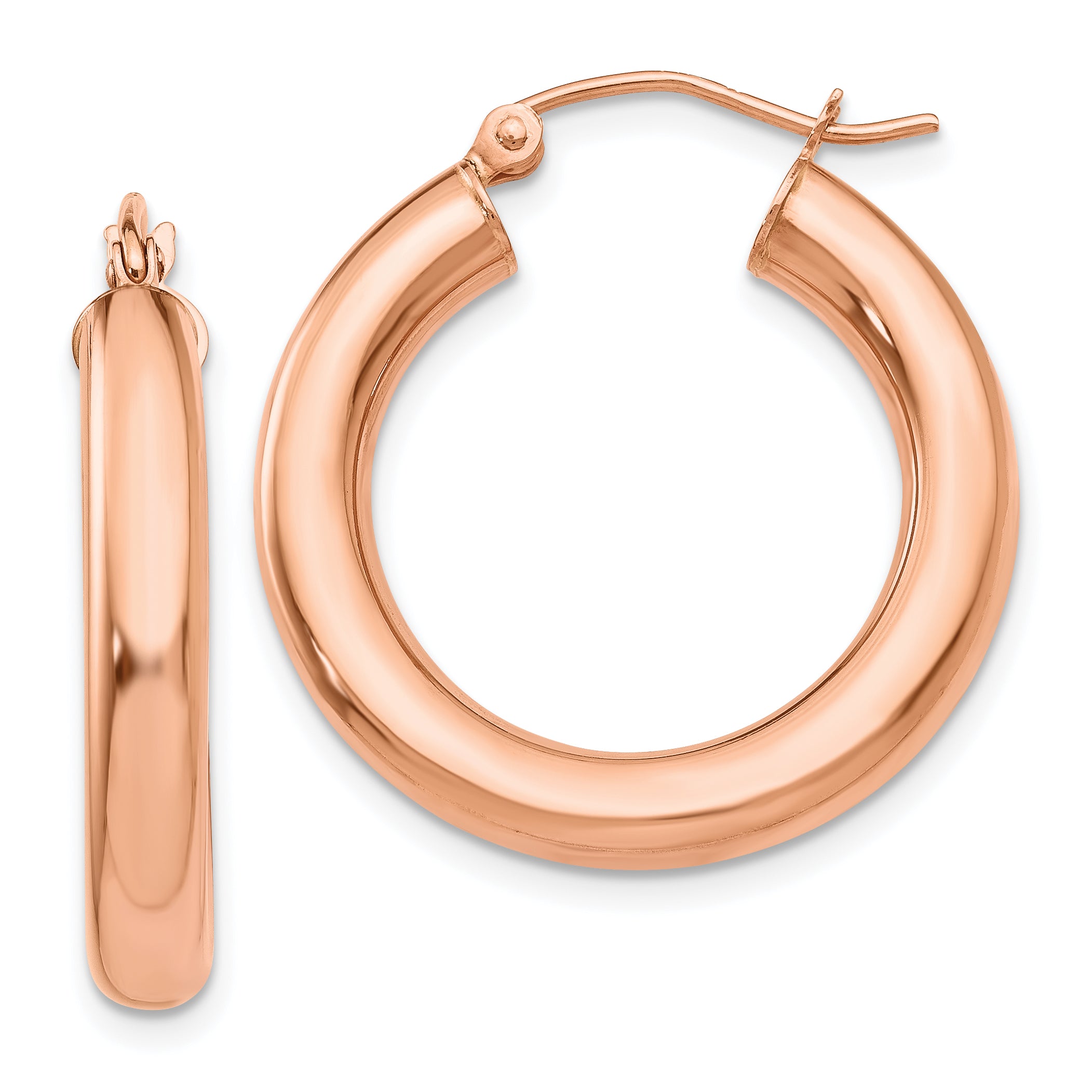 14k Rose Gold Polished 4mm Tube Hoop Earrings Main image