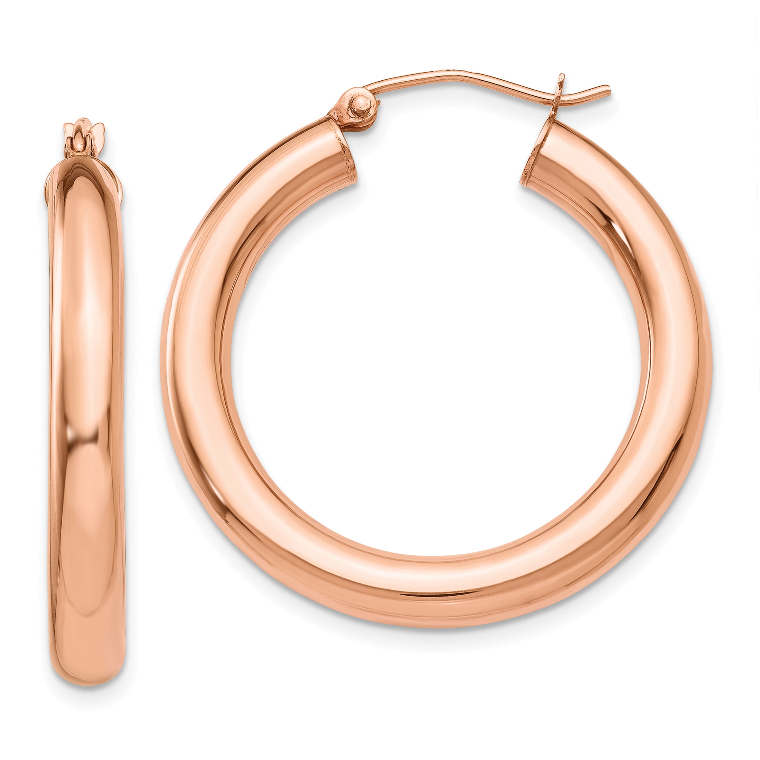 14k Rose Gold Polished 4mm Tube Hoop Earrings Main image