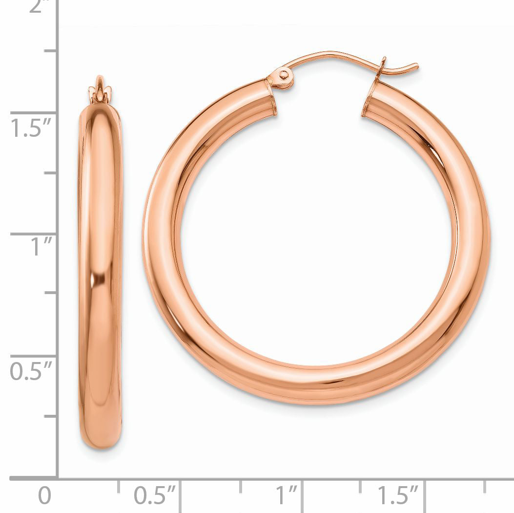 14k Rose Gold Polished 4mm Tube Hoop Earrings