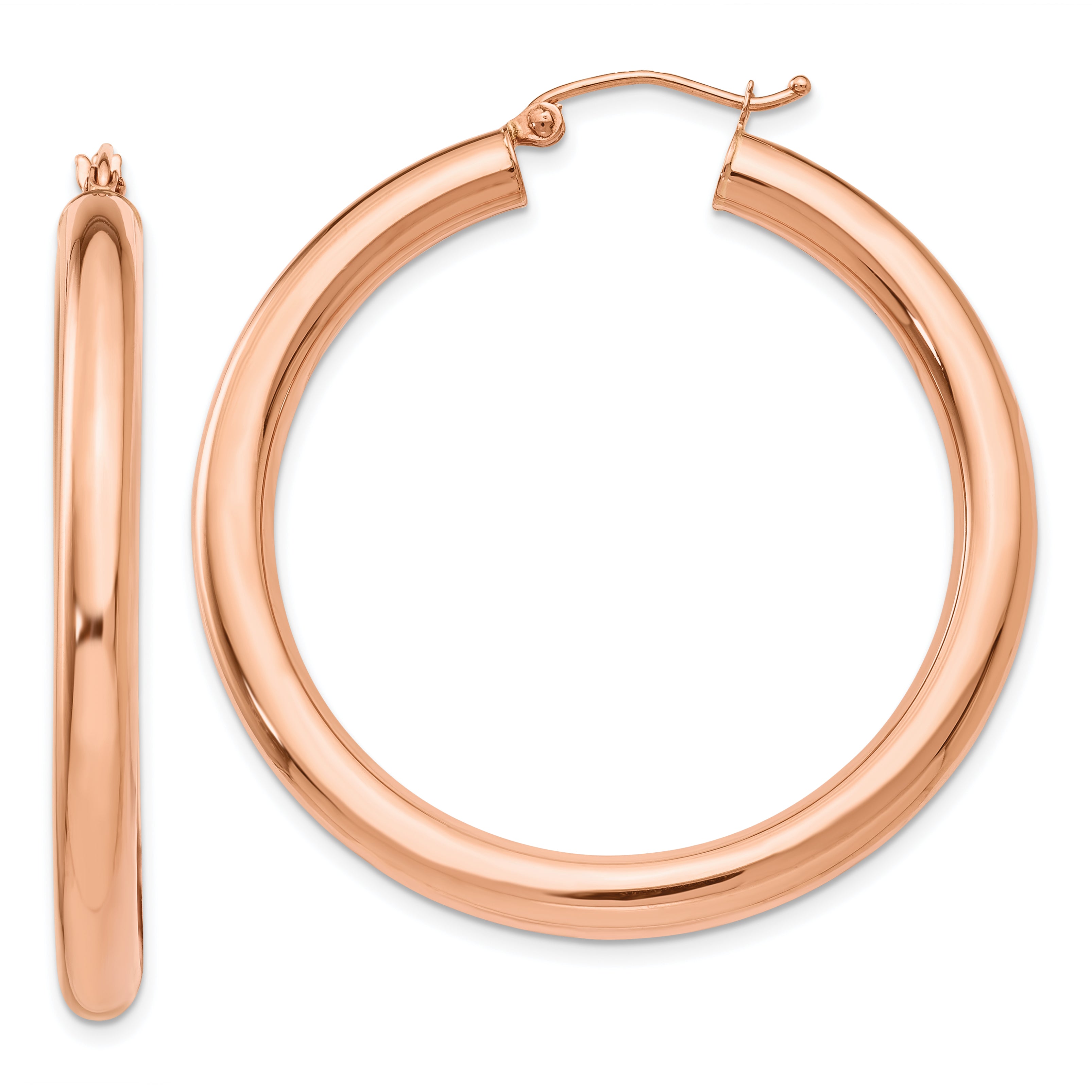 14k Rose Gold Polished 4mm Tube Hoop Earrings Main image