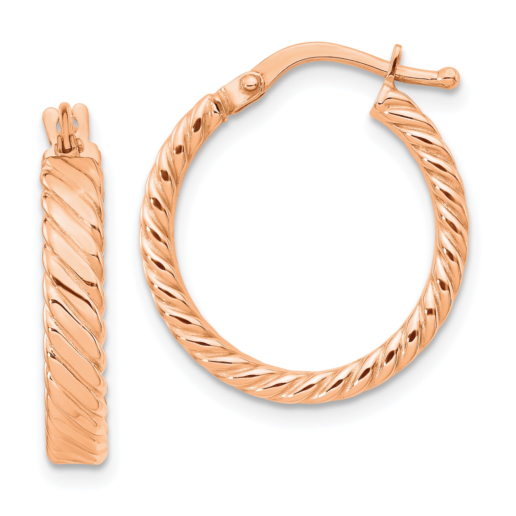 14K Rose Gold Small 3mm Patterned Hoop Earrings Main image