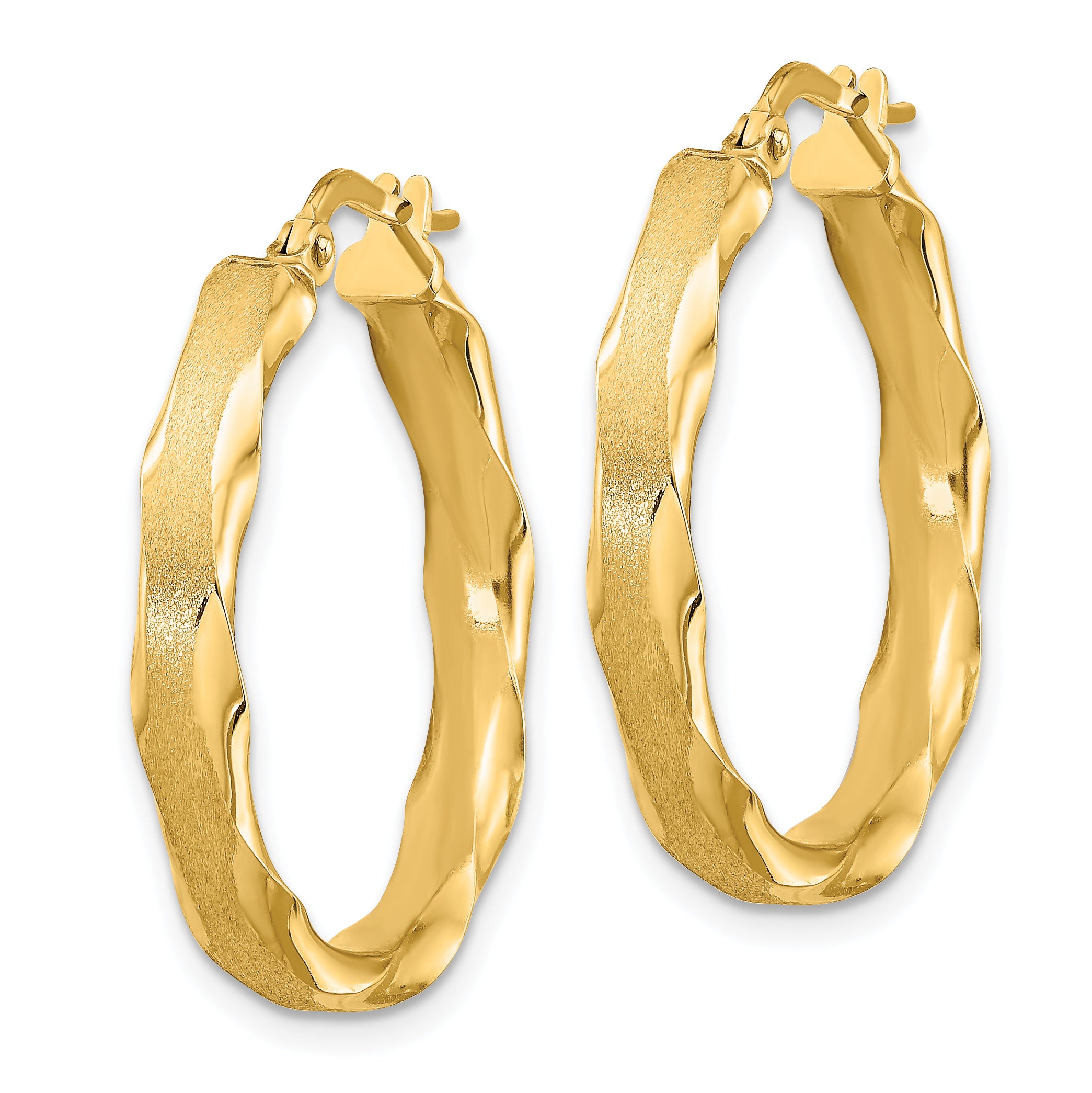 14K Satin and Polished Scalloped Edge Hoop Earrings Secondary image