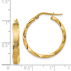 14K Satin and Polished Scalloped Edge Hoop Earrings
