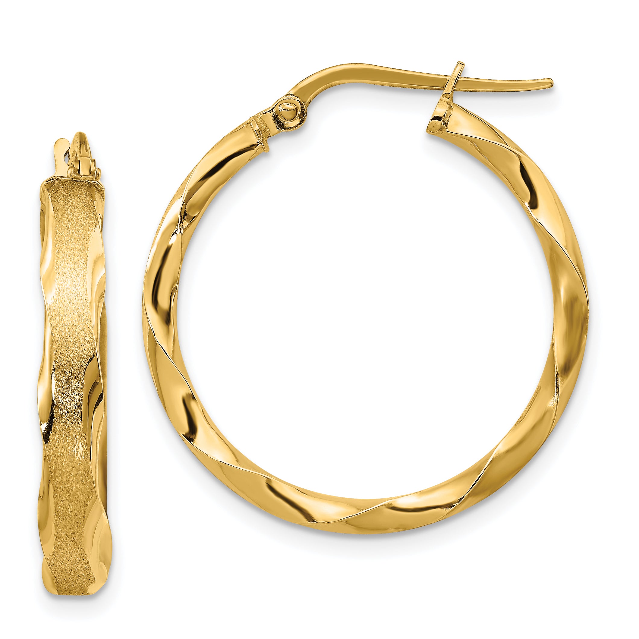14K Satin and Polished Scalloped Edge Hoop Earrings Main image