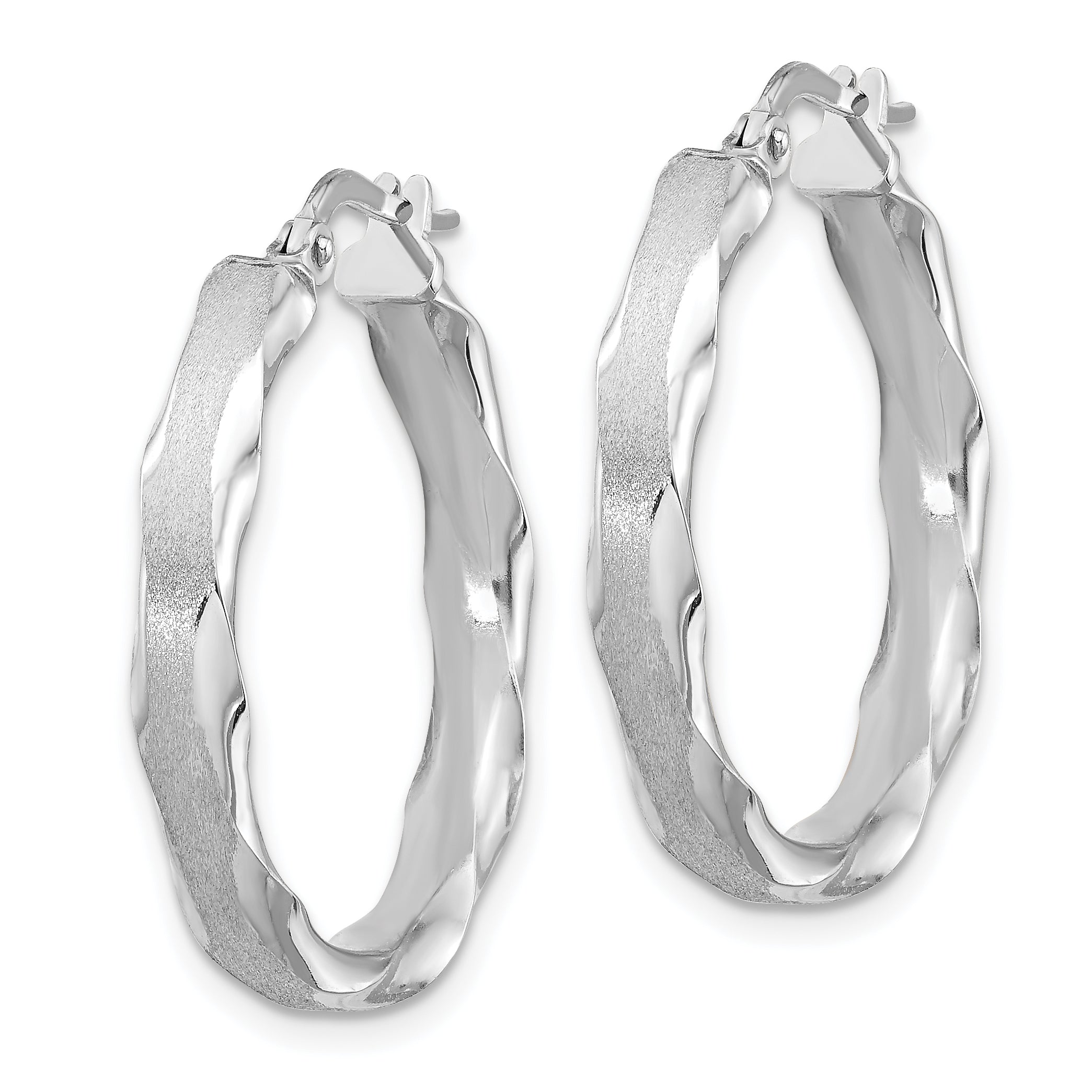 14K White Gold Satin and Polished Scalloped Edge Hoop Earrings Secondary image