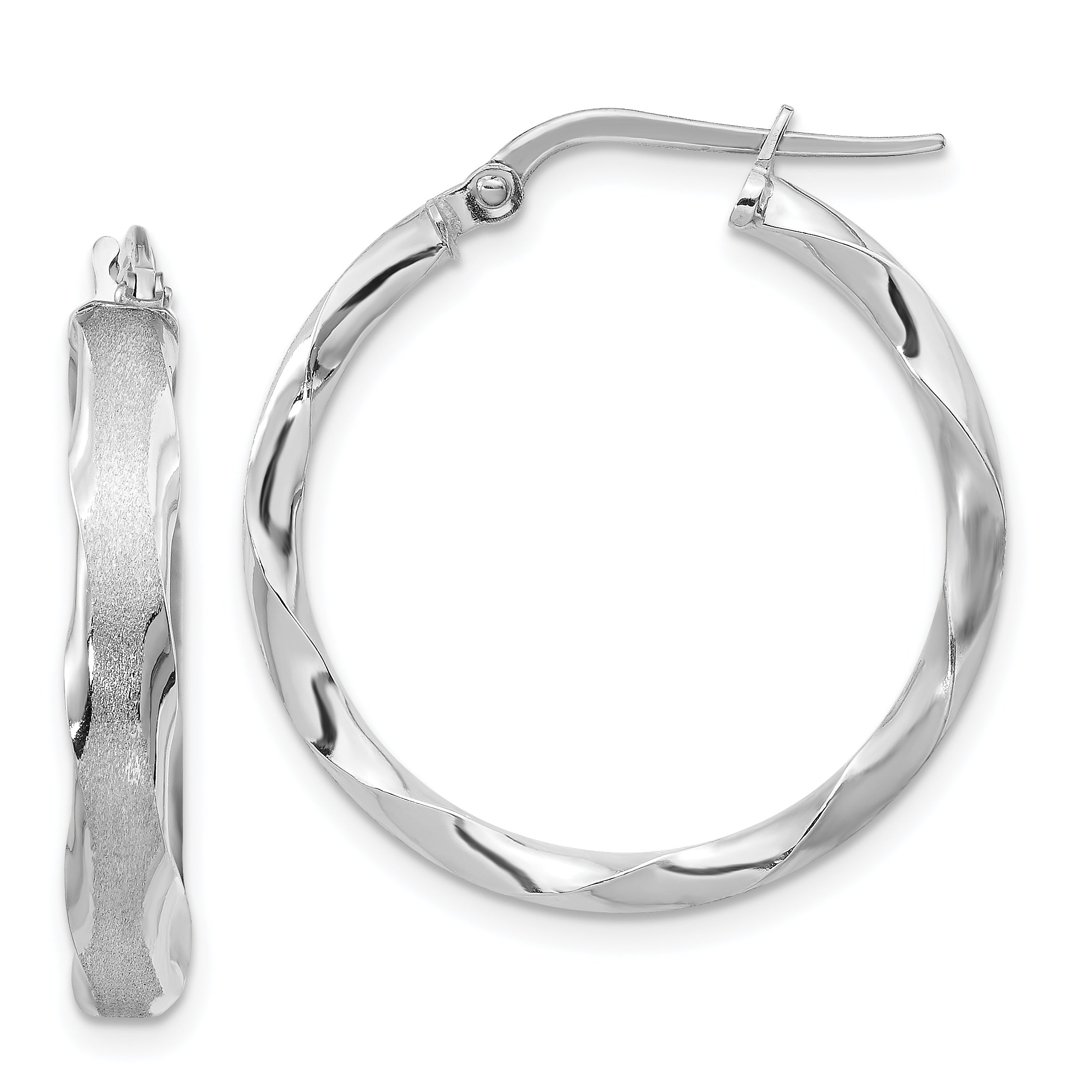 14K White Gold Satin and Polished Scalloped Edge Hoop Earrings Main image