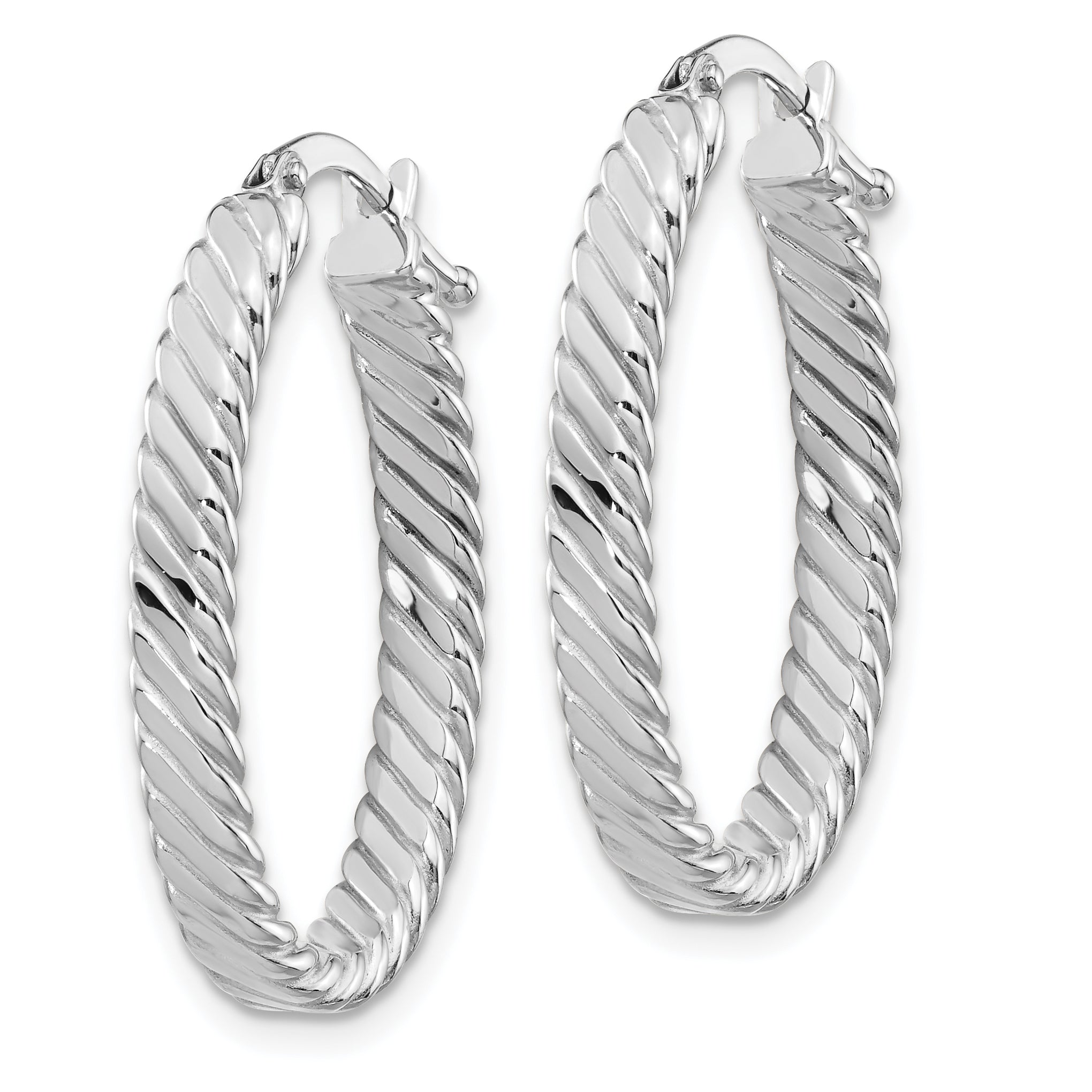 14K White Gold Large 3mm Patterned Oval Hoop Earrings Secondary image