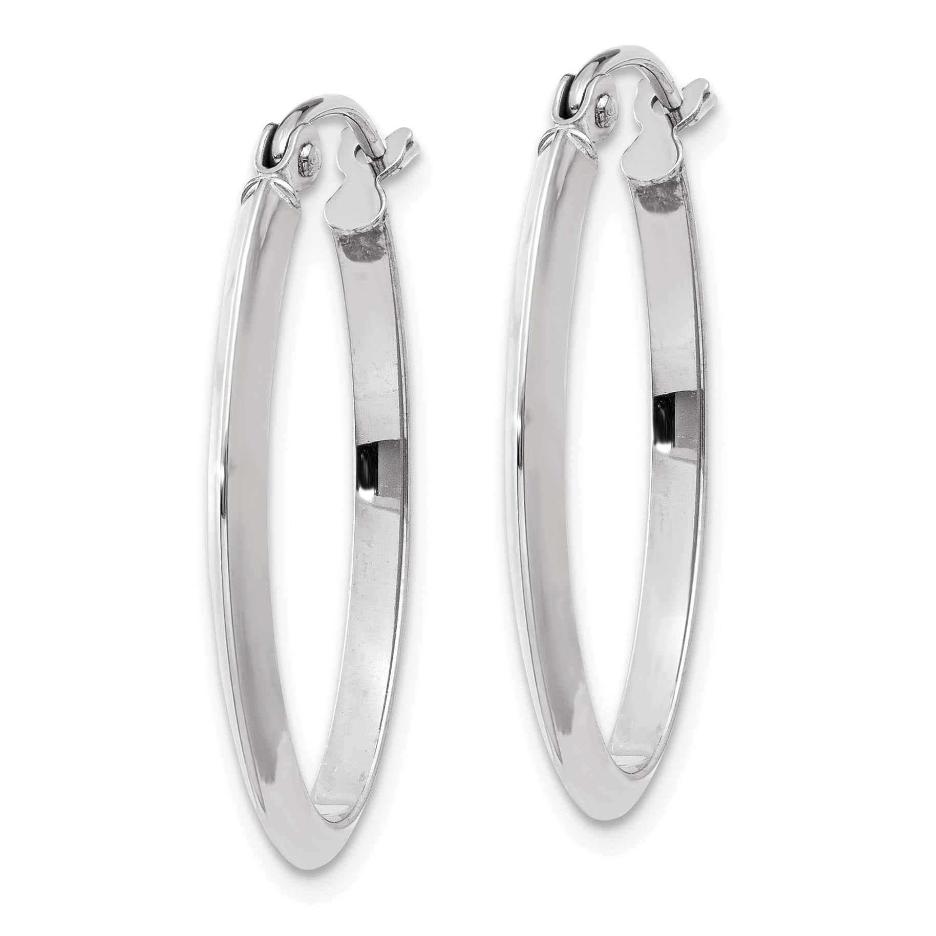 14k White Gold Polished Oval Tube Hoop Earrings Secondary image