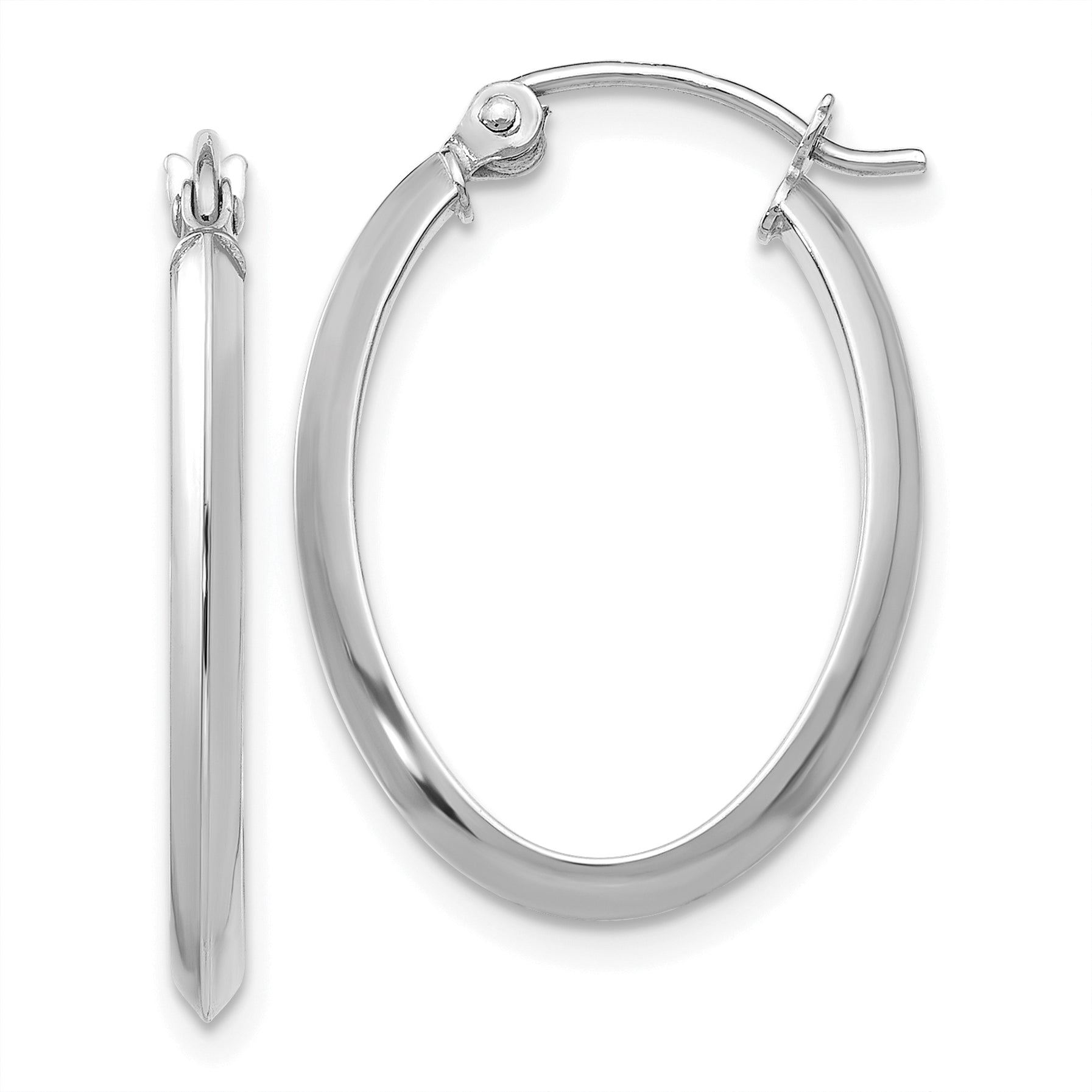14k White Gold Polished Oval Tube Hoop Earrings Main image