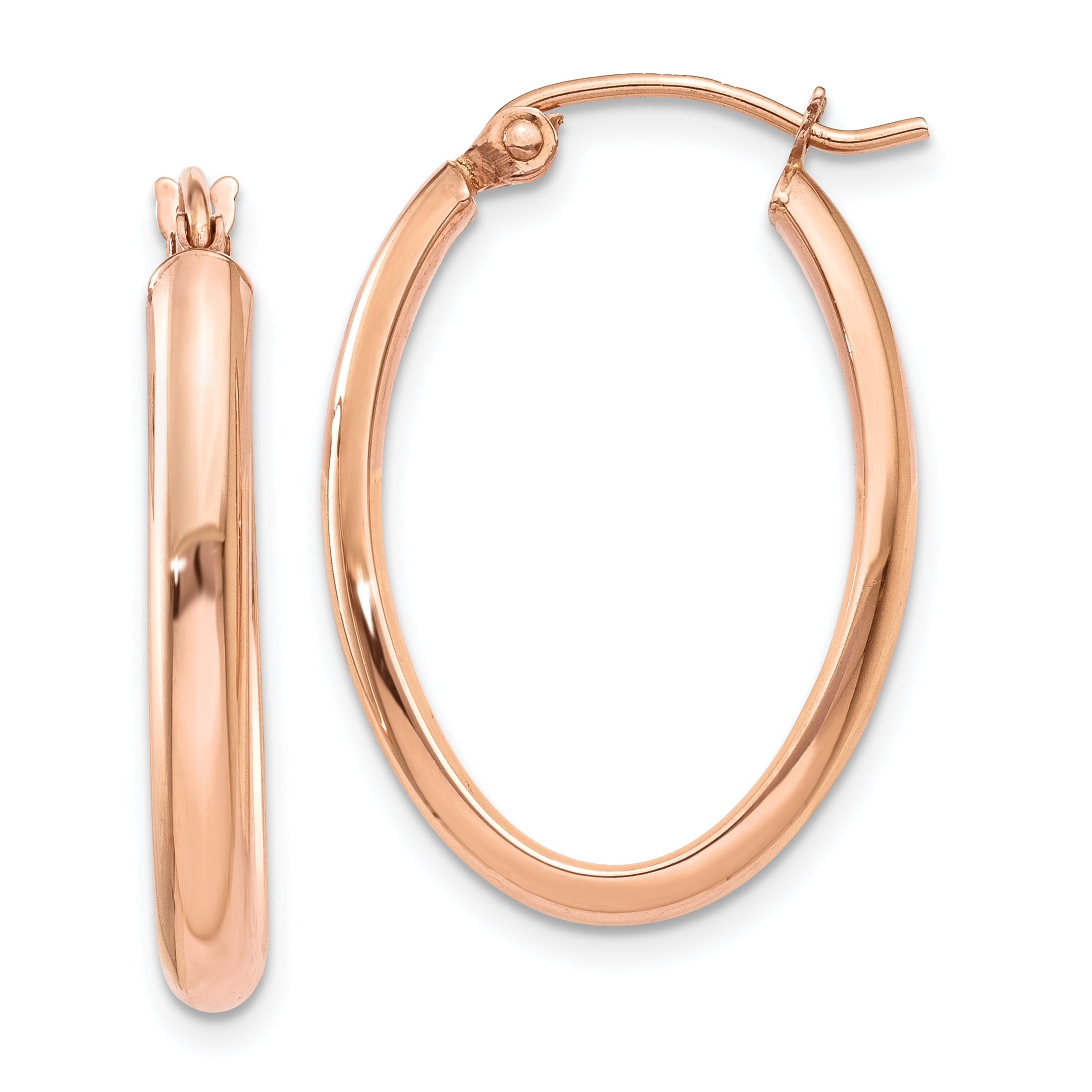 14k Rose Gold Polished Half-Round Oval Hoop Earrings Main image