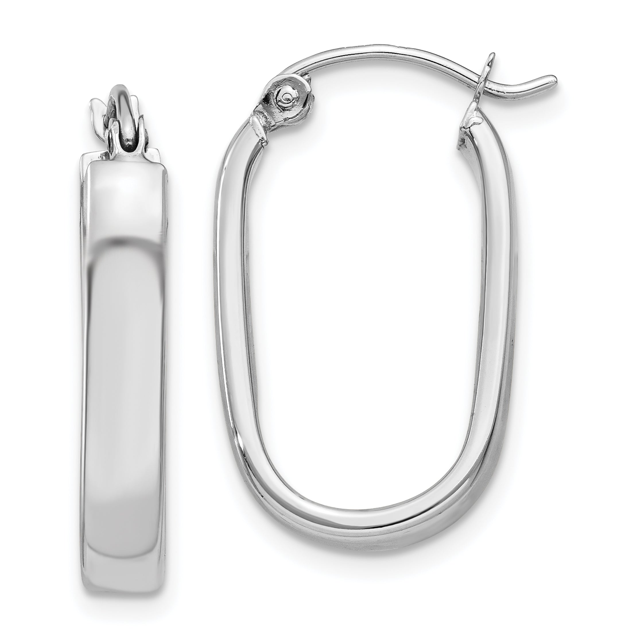 14k White Gold Polished Oval Tube Hoop Earrings Main image