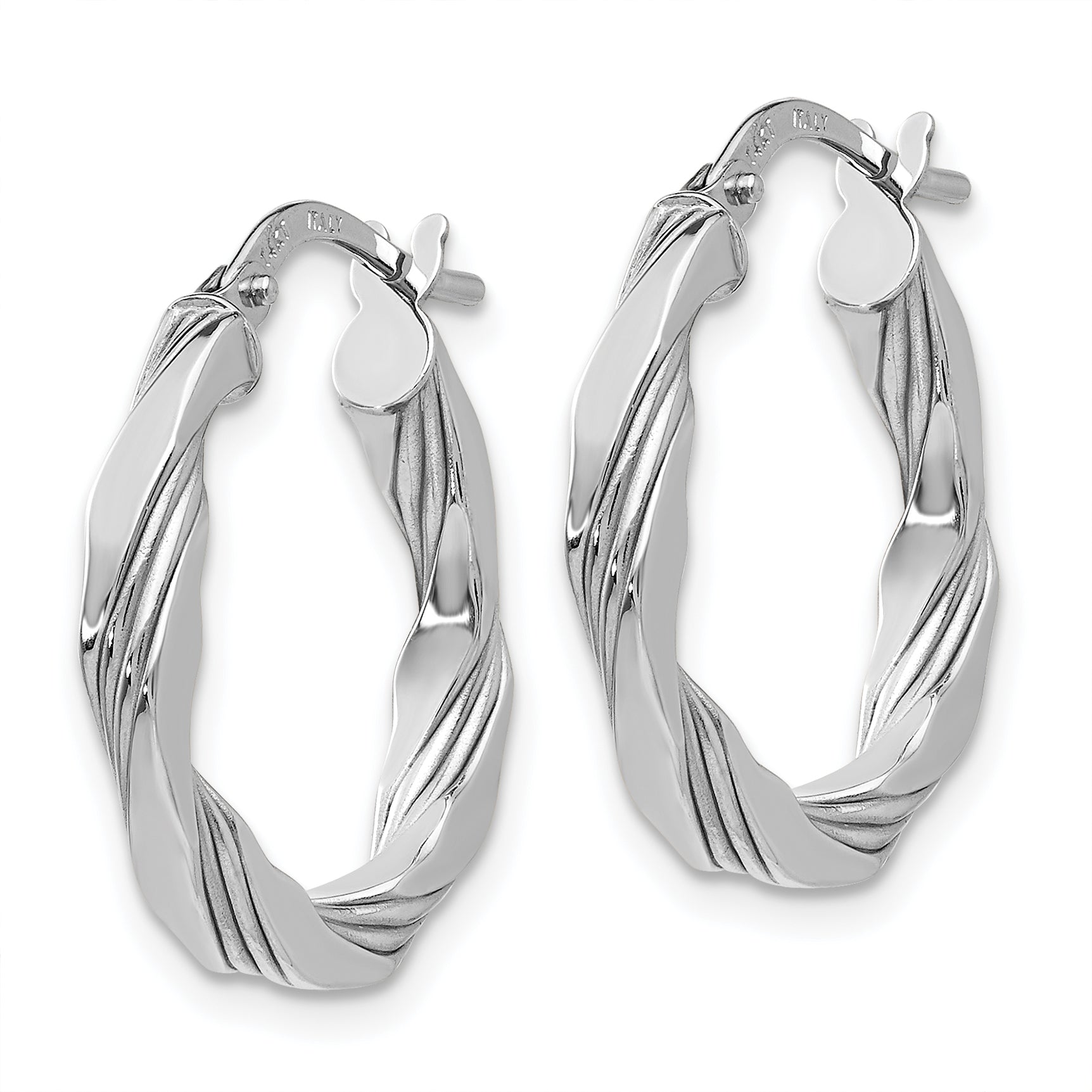 14K White Gold Twisted Textured Hoop Earrings Secondary image