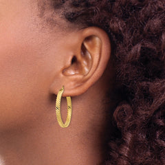 14K Large 3mm Patterned Hoop Earrings