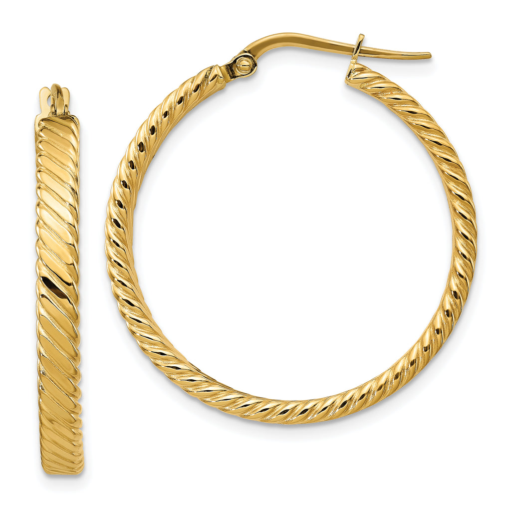 14K Large 3mm Patterned Hoop Earrings