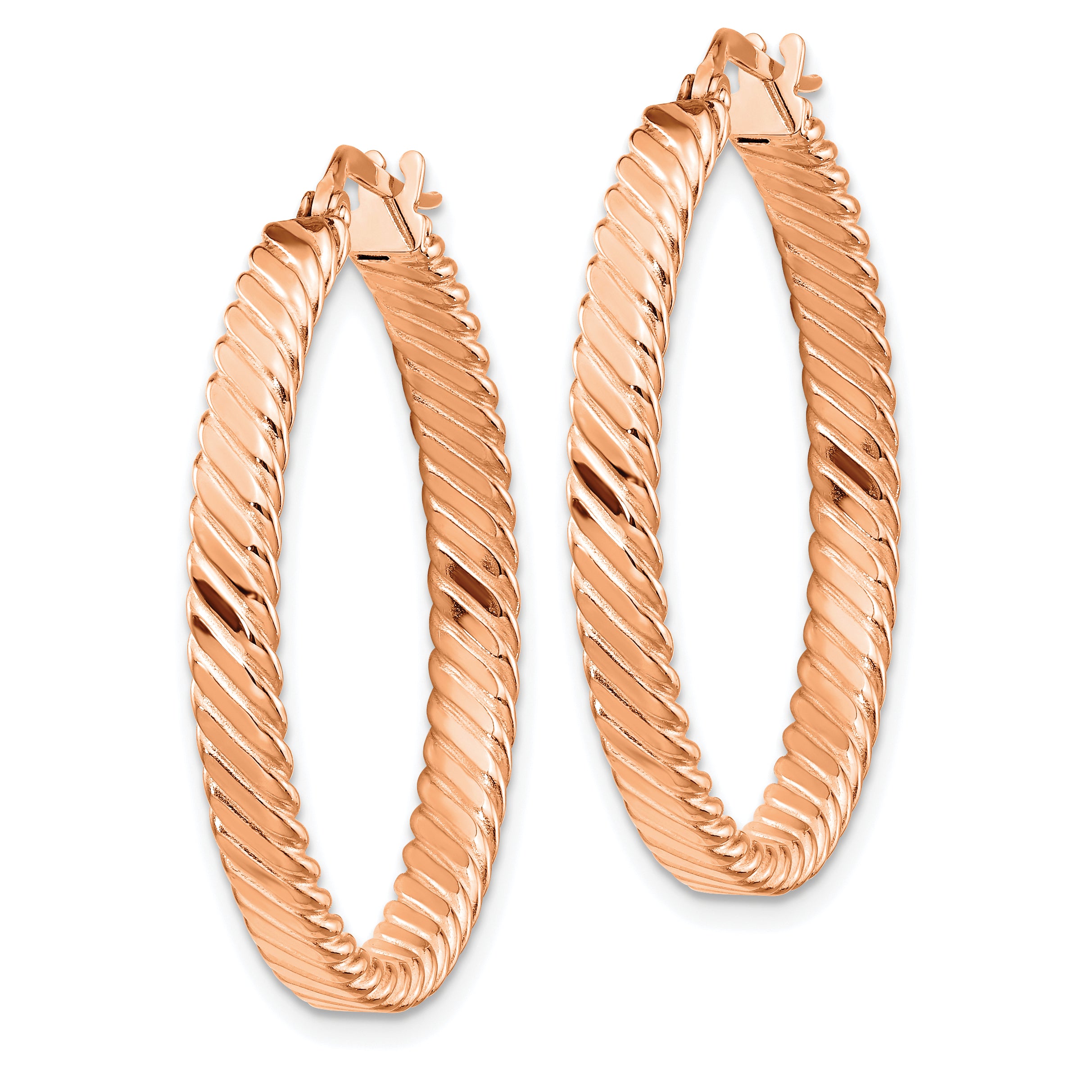 14K Rose Gold Large 3mm Patterned Hoop Earrings Secondary image