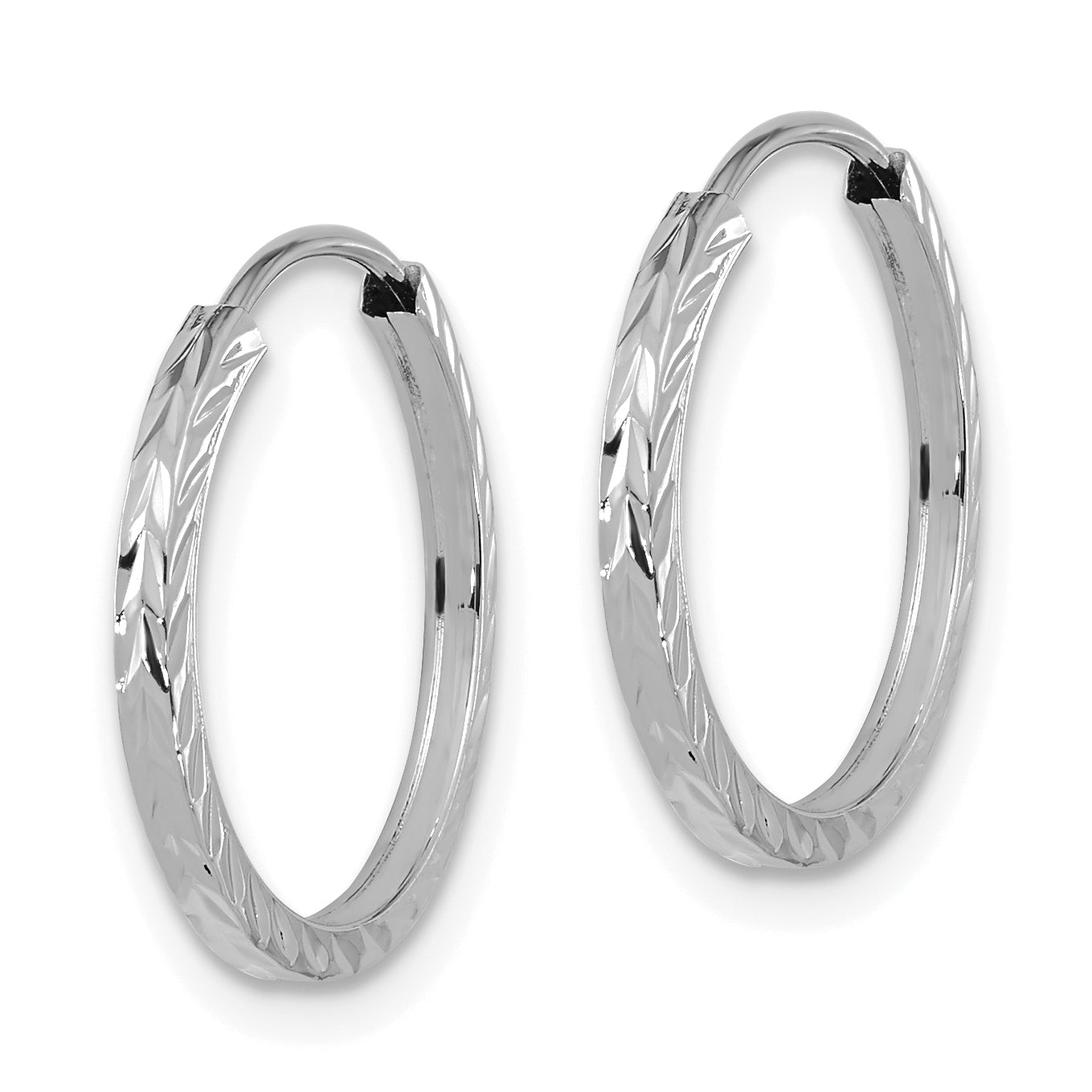 14k White Gold Diamond-cut Square Tube Endless Hoop Earrings Secondary image