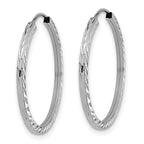 14k White Gold Diamond-cut Square Tube Endless Hoop Earrings