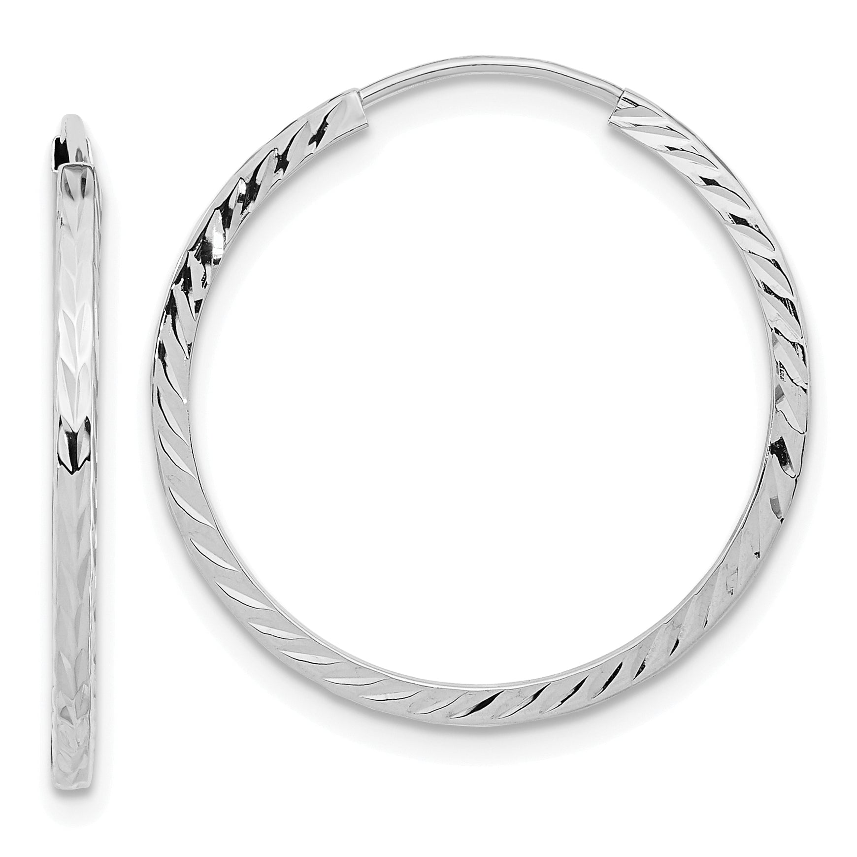 14k White Gold Diamond-cut Square Tube Endless Hoop Earrings Main image