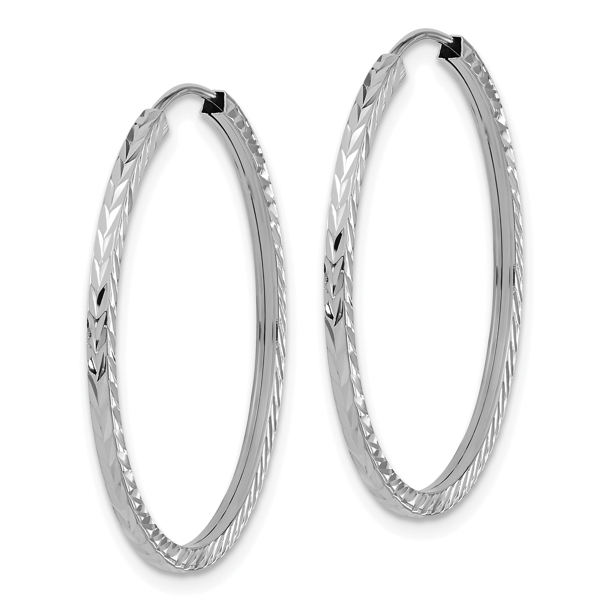 14k White Gold Diamond-cut Square Tube Endless Hoop Earrings Secondary image