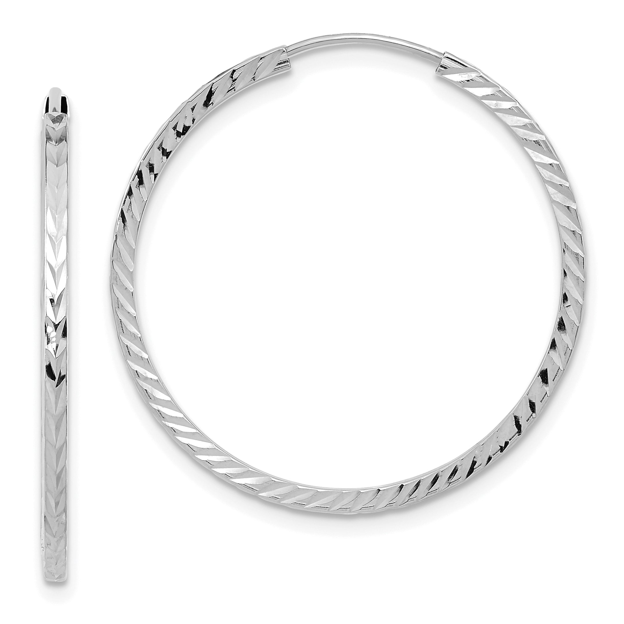 14k White Gold Diamond-cut Square Tube Endless Hoop Earrings Main image