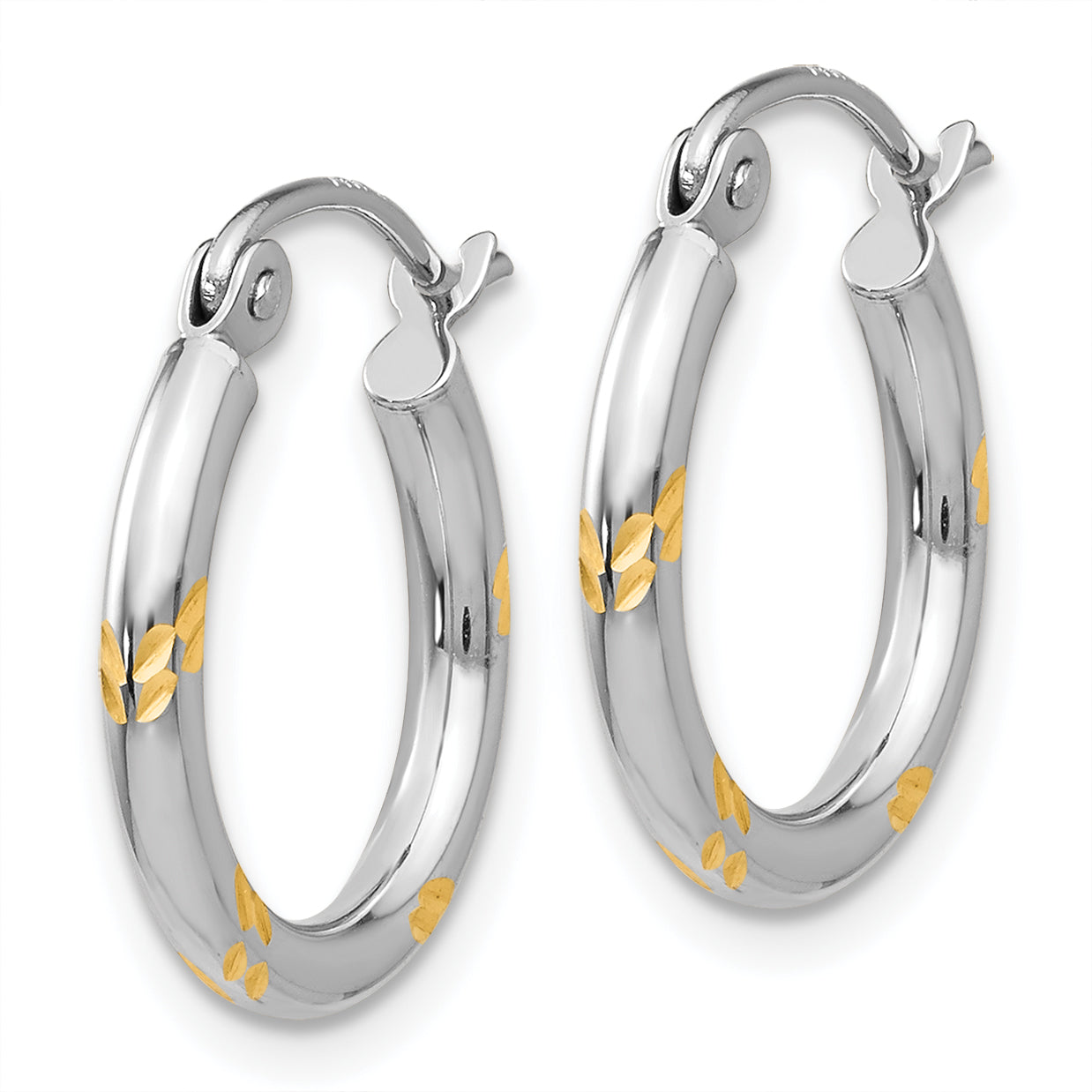 14k White Gold and Yellow Rhodium D/C Hoop Earrings Secondary image