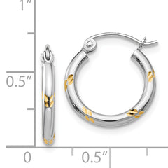 14k White Gold and Yellow Rhodium D/C Hoop Earrings