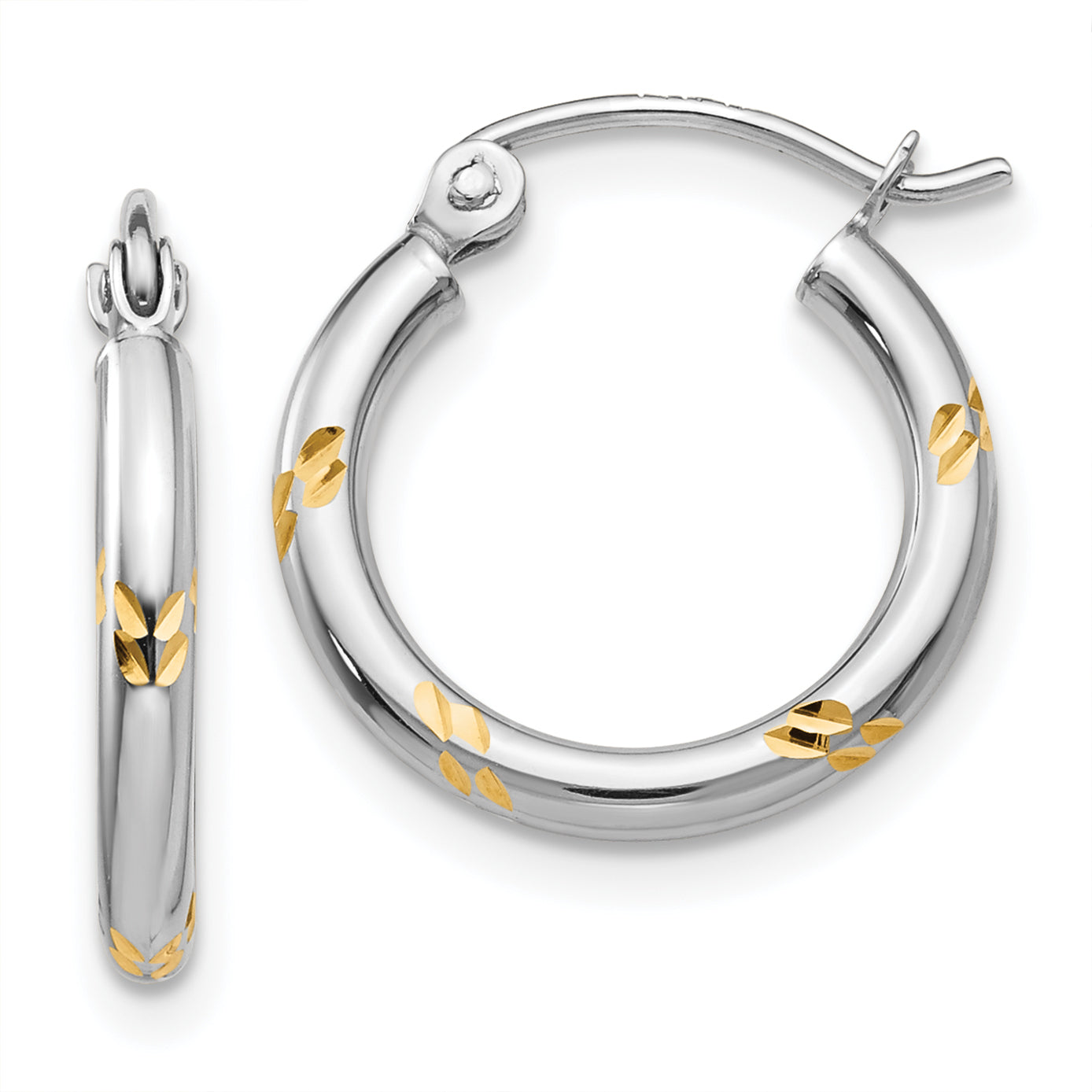 14k White Gold and Yellow Rhodium D/C Hoop Earrings Main image