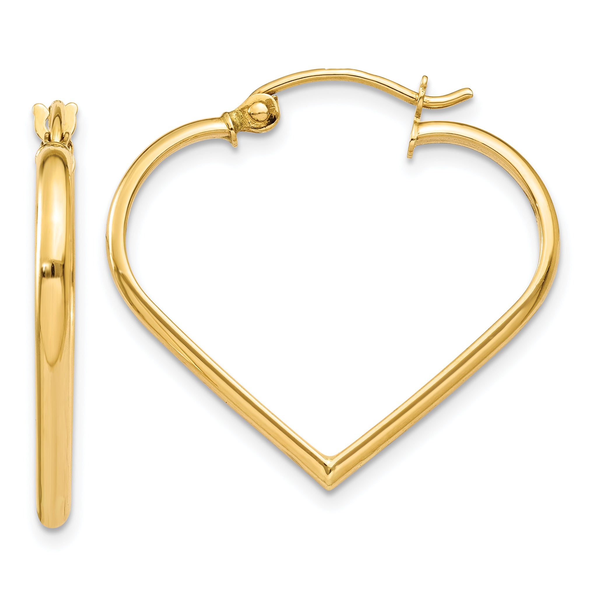 14k Polished 2mm Heart Hoop Earrings Main image