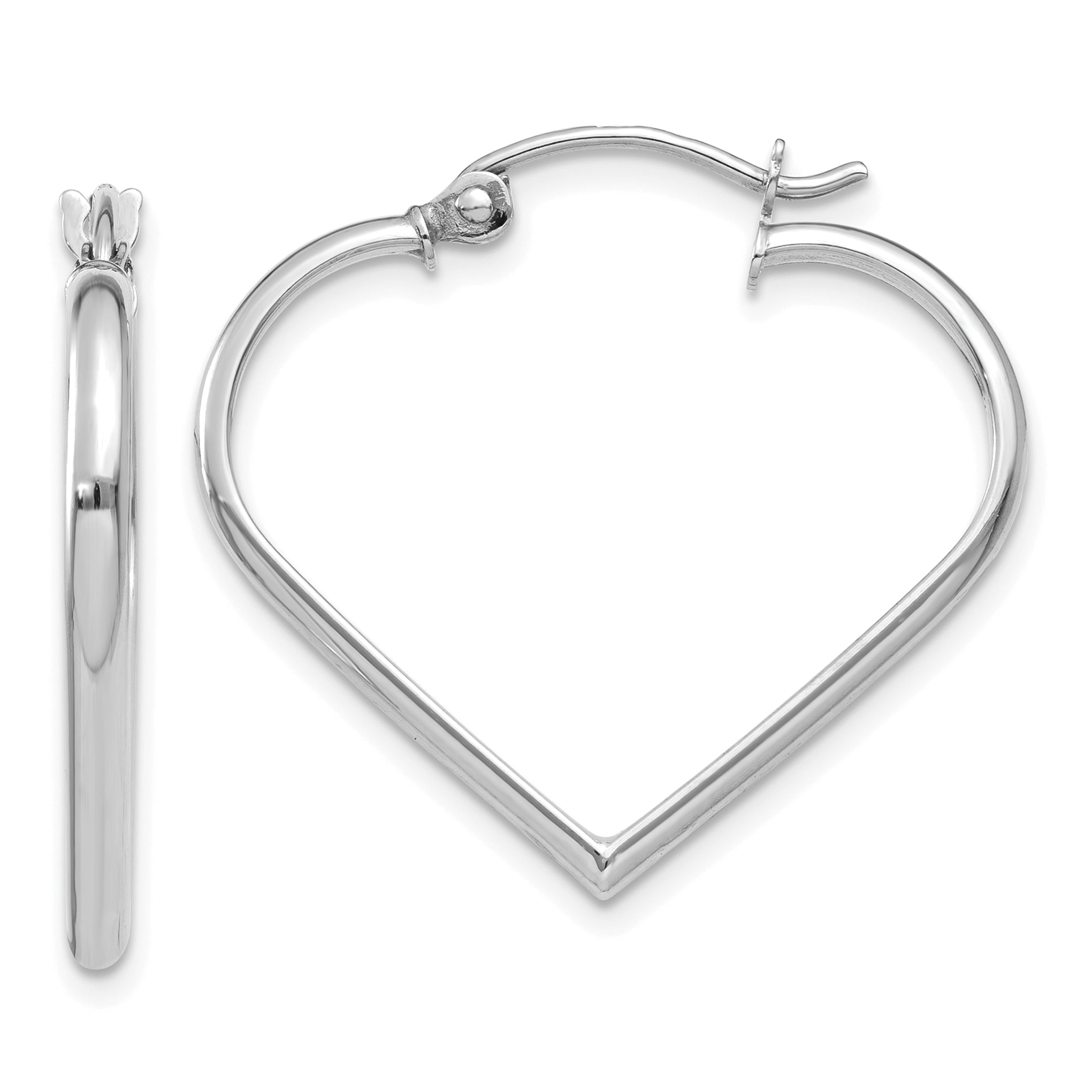 14k White Gold 2mm Heart Hoop Earrings Main image