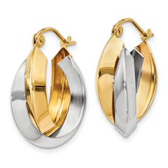 14k Two-tone Polished Knife-edge Double Hoop Earrings