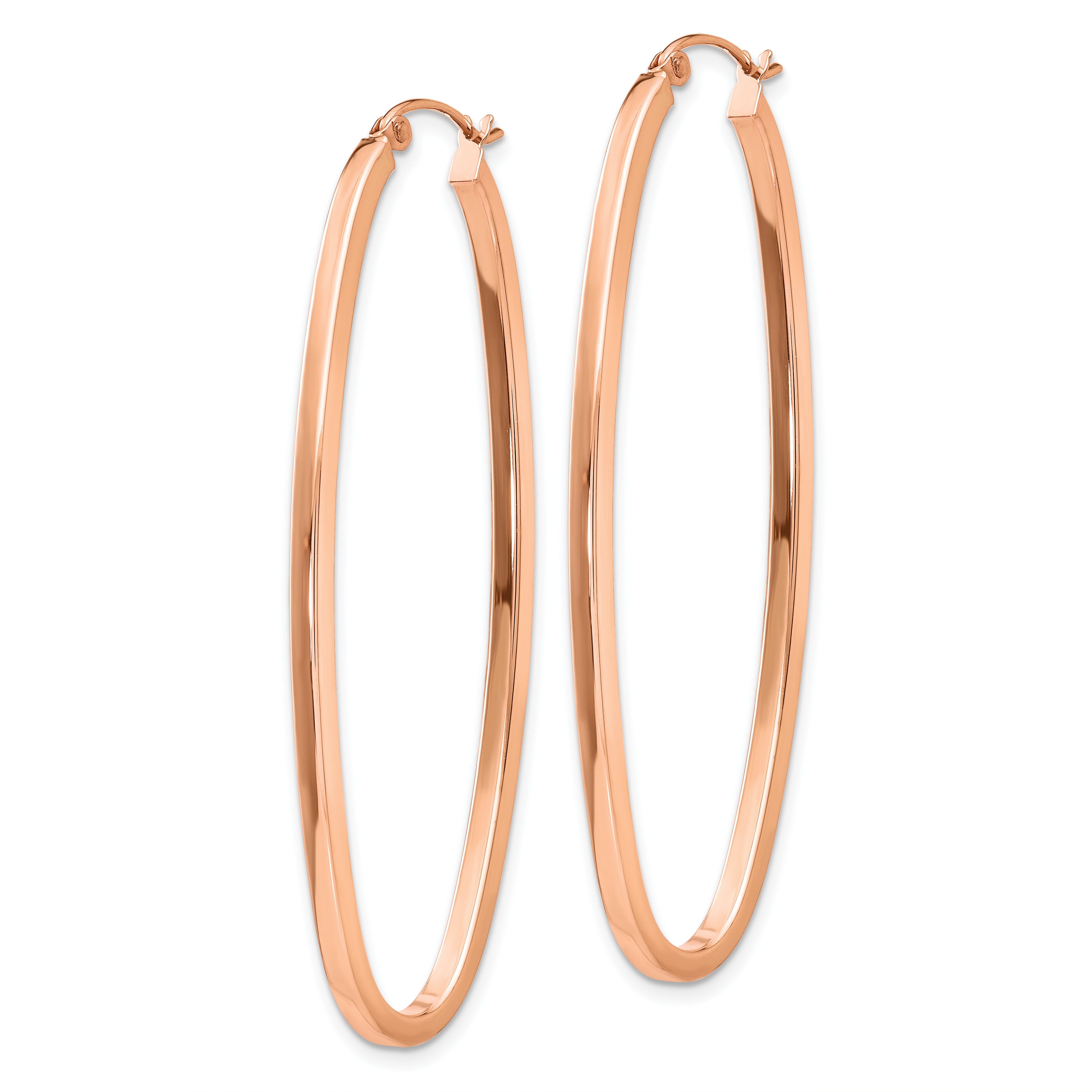 14K Rose Gold 2mm Square Tube Oval Hoop Earrings, 22mm